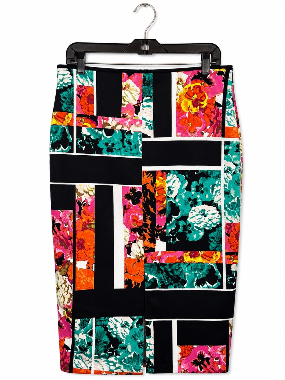 Bisou Bisou Floral Pencil Skirt Block Print Size L Office Business Casual Bold